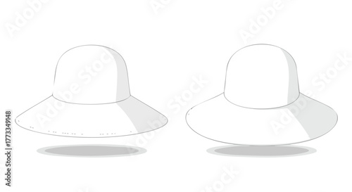 Elegant wide-brimmed sun hats illustration with simple clean lines design and shadow, conveying summer vibes and sun protection stylishly