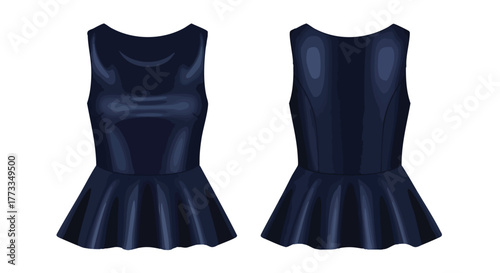 Sleek azure peplum top illustration with front and back views for fashion and design resources