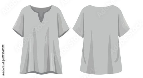 Elegant flowy grey tunic illustration with front and back view for fashion design, apparel presentation and style versatility