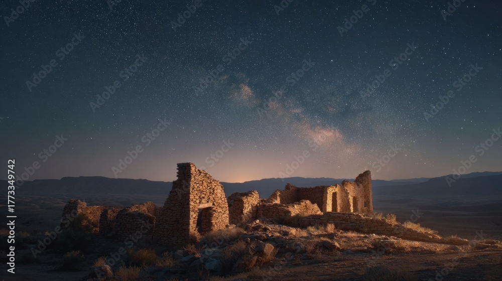 Obraz premium Ancient ruins under milky way