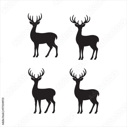 Set of Deer Silhouettes in Different Poses, Deer Silhouette Set Vector Collection of Christmas Design 