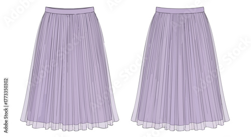 Elegant lavender pleated skirt illustration showcasing the delicate fabric and graceful silhouette offering a chic and stylish wardrobe option