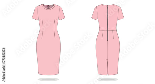 Elegant Blush-Toned Sheath Dress Illustration Showcasing Front and Back Design for Fashion Design Visualization