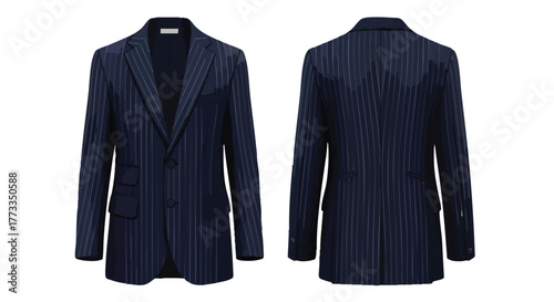 Sophisticated tailored pinstripe blazer showcasing front and back views against a pristine background emphasizing formal style and impeccable