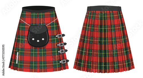Iconic Scottish Garment: A Detailed Look at the Kilt with Sporran and Classic Tartan Plaid Pattern design