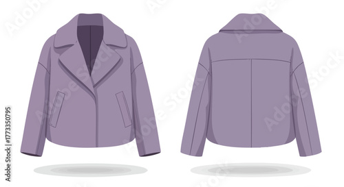Lilac Cropped Jacket Illustration: Front and Back Views with a Stylish Oversized Collar Detailing