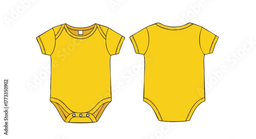 Front and Back Display of a Sunshine Yellow Baby Onesie Ideal for Textile Design and Garment Mockups with Clean Presentation