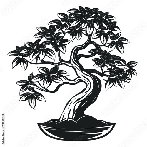 Bonsai tree vector illustration in black and white