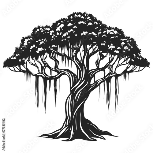 Banyan tree vector illustration silhouette