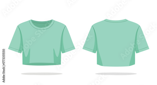 Presentation of a trendy, soft-colored cropped t-shirt with front and back views for design visualization showcasing modern apparel
