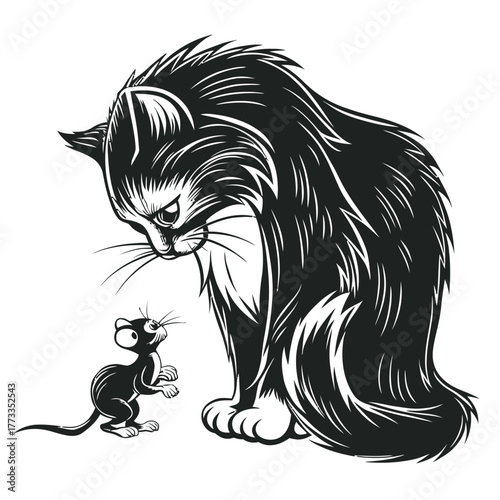 Cat and mouse confrontation illustration