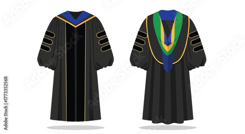 Academic regalia showcasing detailed design elements and color combinations symbolizing educational accomplishment and graduation ceremony garments