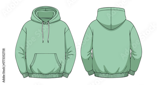 Mint-Colored Hoodie Mockup, Front and Back View of Apparel, Ready for Customization and Design Insertion