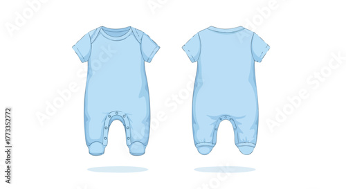 Charming Blue Baby Onesie Depiction Front and Back Views Adorable Infant Apparel Illustration Comfortable Bodysuit Garment for Babies