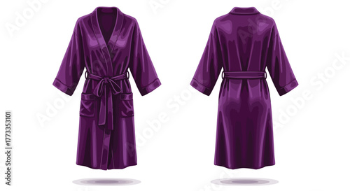 Front and Back Views of a Luxurious Purple Robe with Elegant Details for Comfort and Style