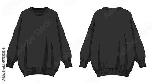 Stylish black oversized sweatshirt design showcasing both the front and back for fashion reference purposes