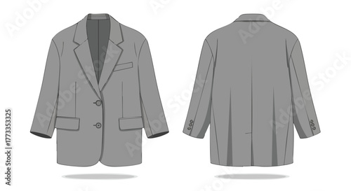 Sophisticated Blazer Design: Front and Back View of a Stylish Grey Jacket Illustration for Fashion Concepts