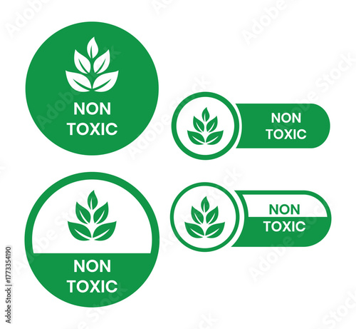 Eco Friendly Non Toxic Vector Label Set. Non Toxic icon set. Non Toxic sign, logo, badge, icon, sticker, label, emblem, stamp, symbol, black, line, flat vector, isolated illustration.