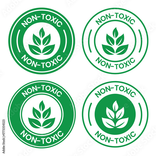 Eco Friendly Non Toxic Vector Label Set. Non Toxic icon set. Non Toxic sign, logo, badge, icon, sticker, label, emblem, stamp, symbol, black, line, flat vector, isolated illustration.