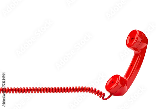 Red telephone handset with coiled cord isolated on transparent background