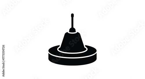 A simple black silhouette of a radio antenna on a circular base isolated on a white background silhouette