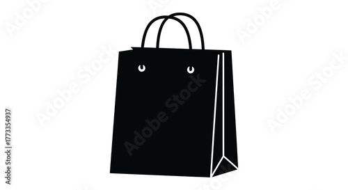 Simple black paper shopping bag with handles in a clean silhouette style