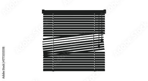 Abstract geometric pattern created by tilted venetian blinds in a dark silhouette against a white background