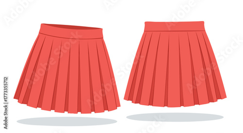 Vibrant Pleated Garments: Depiction of two simple red skirts, fashion style illustration  for design, sewing,  apparel creation and art projects