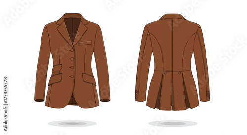 Sophisticated Brown Blazer Illustration: Front and Back Views for Fashion Design Reference