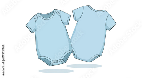 Delicate azure baby onesies floating gently, illustration for new arrivals and infant apparel, showcasing basic newborn essentials perfect for baby