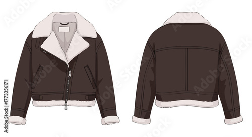 Stylish Aviator Jacket Illustration: Front and Back Views Showcasing Design Details and Modern Aesthetic