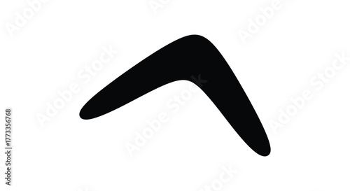 A simple black silhouette of a boomerang on a white background representing return and travel silhouette