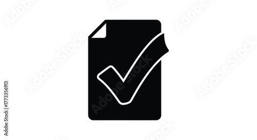 Simple black and white silhouette of a document with a checkmark indicating completion or approval