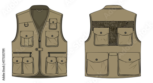 Illustrative representation of a tactical vest showcasing versatile design elements and practical pocket configurations for outdoor adventures