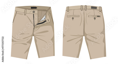Illustration showcasing front and back views of khaki shorts revealing style and design elements perfectly depicting versatile fashion statement