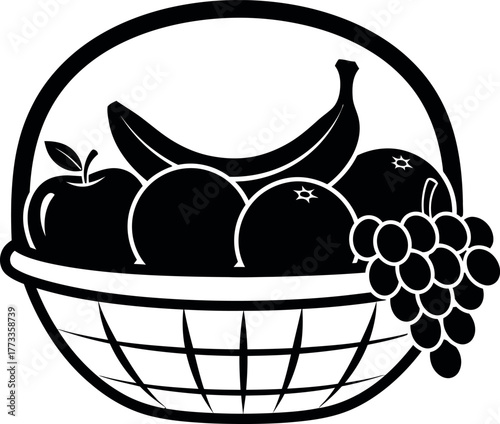 Stylized fruit basket silhouette icon graphic vector
