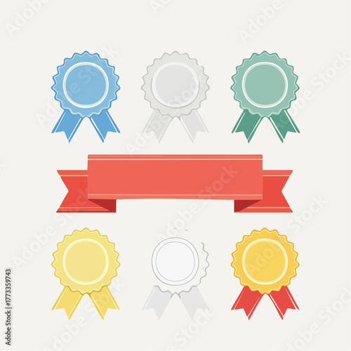 Colorful Award Ribbons and Banner with Various Colors and Designs.