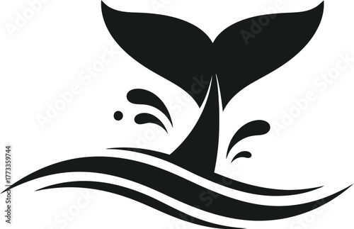 Elegant whale tail with water waves, marine life and ocean theme