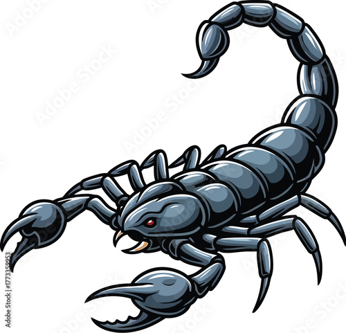 Dark scorpion illustration, venomous arachnid on a blank canvas