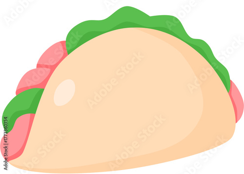 Cartoon Illustration of a Taco with Lettuce