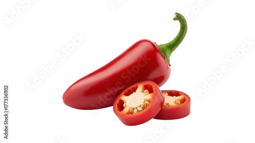 Red Jalapeno Pepper with Slices Isolated on Transparent Background