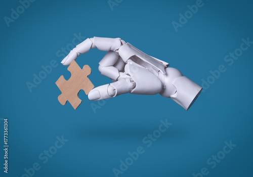 Robot Hand Holding a Puzzle Piece: AI, Problem Solving, and Integration Concept