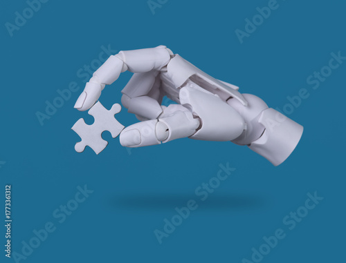 Robot Hand Holding a Puzzle Piece: AI, Problem Solving, and Integration Concept