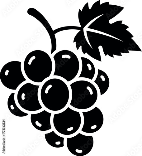 Bunch of grapes icon symbol with vine and leaf vector