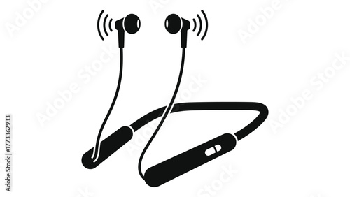 Black wireless earbuds with neckband on