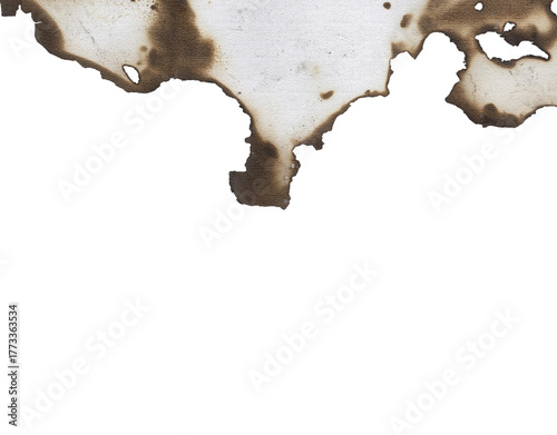 A single piece of old, aged paper with burnt and scorched edges isolated on a transparent background png