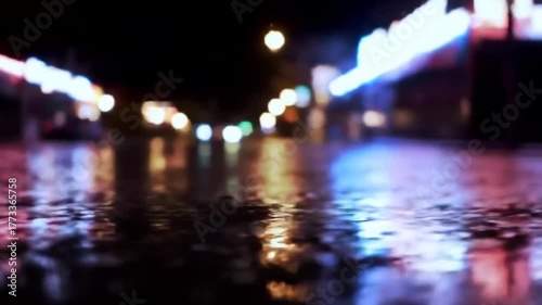 Nighttime City Reflections - A Colorful Urban Landscape After Rain.