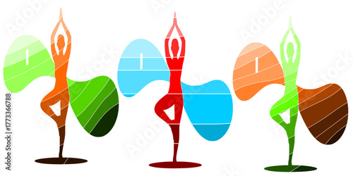 Colorful Abstract Yoga Tree Pose Silhouette, Rainbow Gradient Mindfulness Vector, Spiritual Balance and Energy Illustration