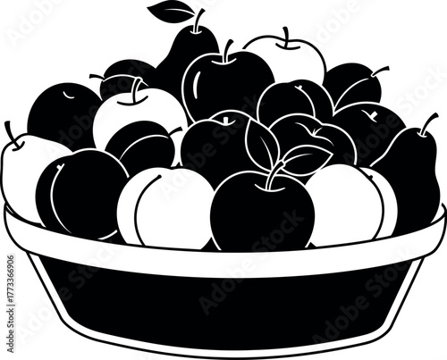 Silhouette of fresh fruits in a bowl monochrome design.