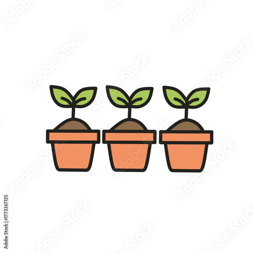 green plant in a pot, Three Seedlings color icon in Pots